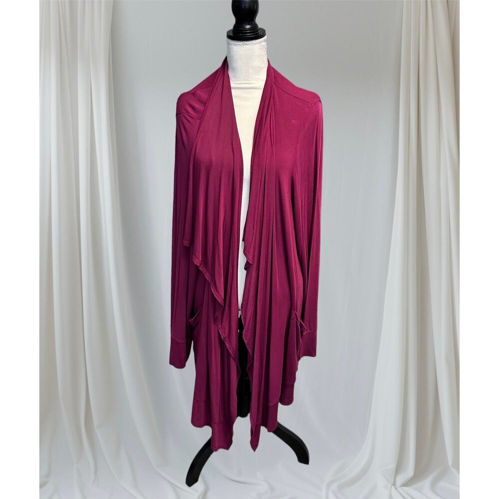 Cuddl Duds Women's Drape Front Cardigan Size 3X Burgundy Waterfall Long Sleeve